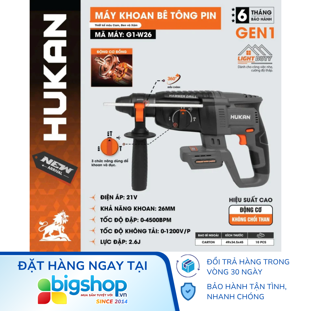 Máy khoan bê tông dùng pin HUKAN G1-W26 (GEN 1) - Thân máy