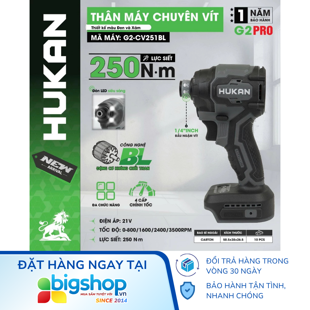 Máy chuyên vít dùng pin HUKAN G2-CV251BL (GEN 2) - Thân máy