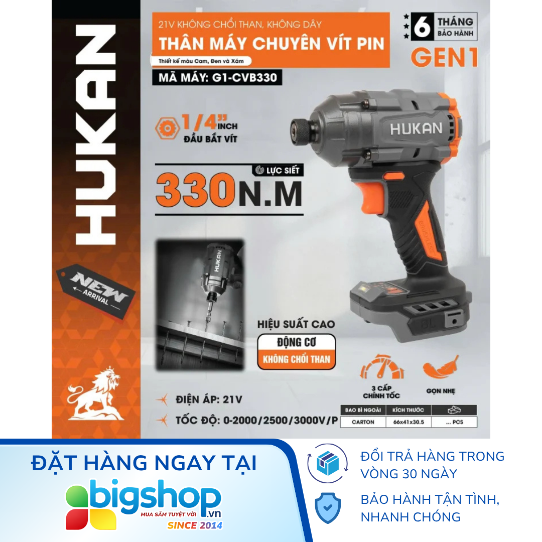Máy chuyên vít dùng pin HUKAN G1-CVB330 (GEN 1) - Đầu 1/4 inch, thân máy