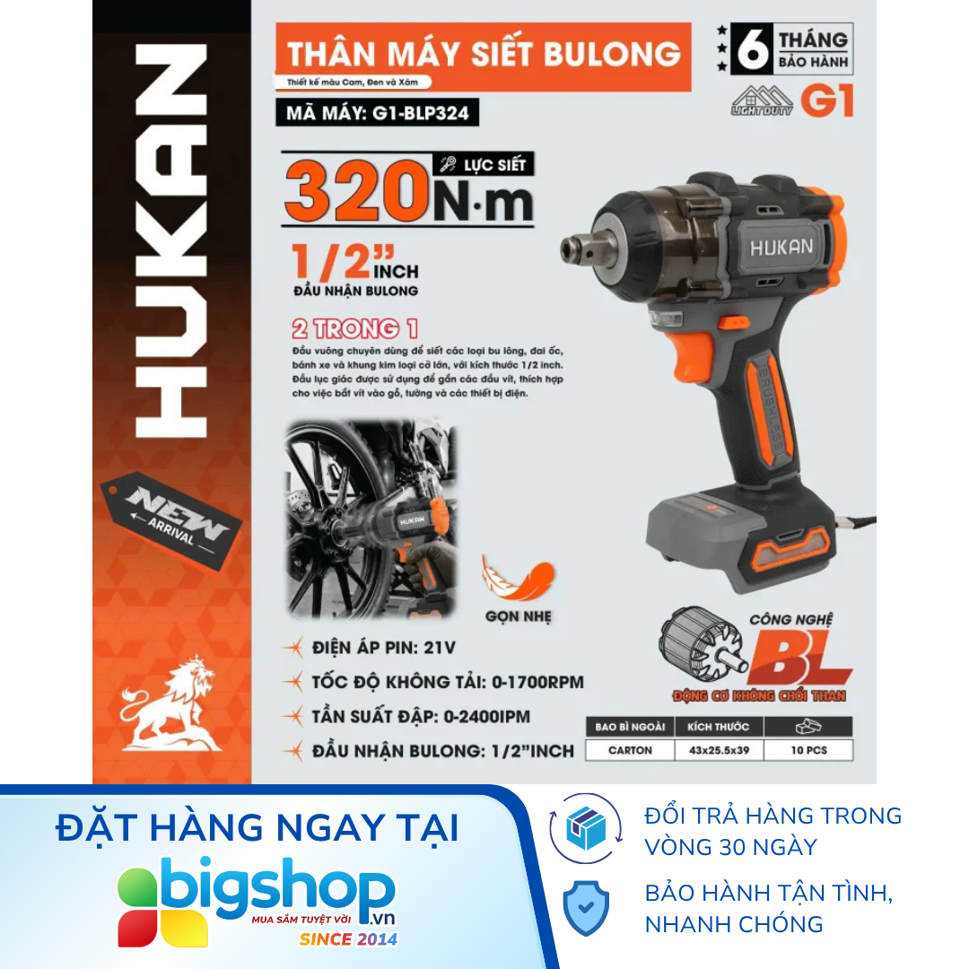 Máy siết bulong pin đầu 2in1 HUKAN G1-BLP324 (GEN 1) - Thân máy