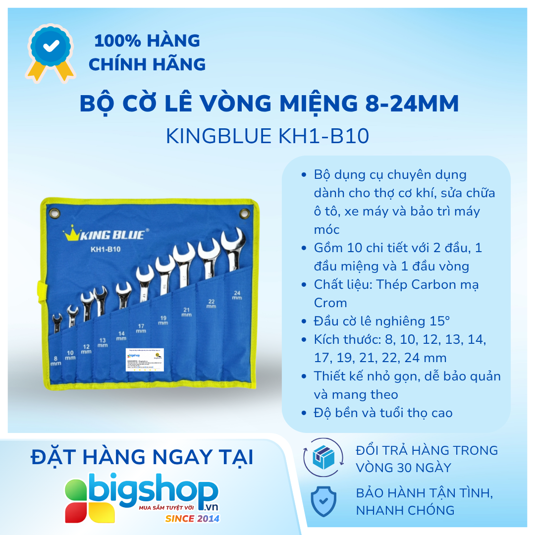 Bộ cờ lê vòng miệng 8-24mm KINGBLUE KH1-B10