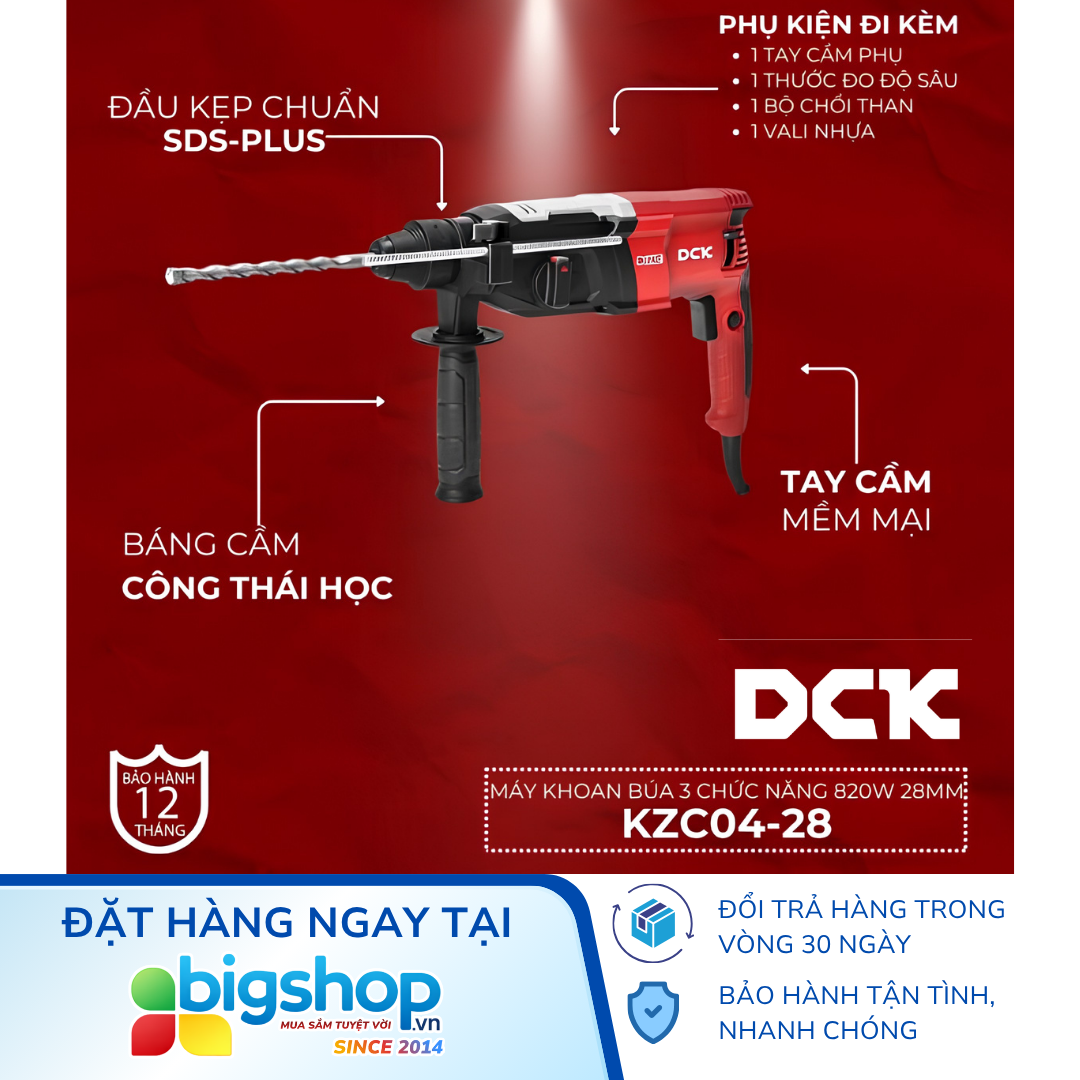 Máy khoan búa 3 chức năng DCK KZC04-28 (CS 820W, mũi 28mm)