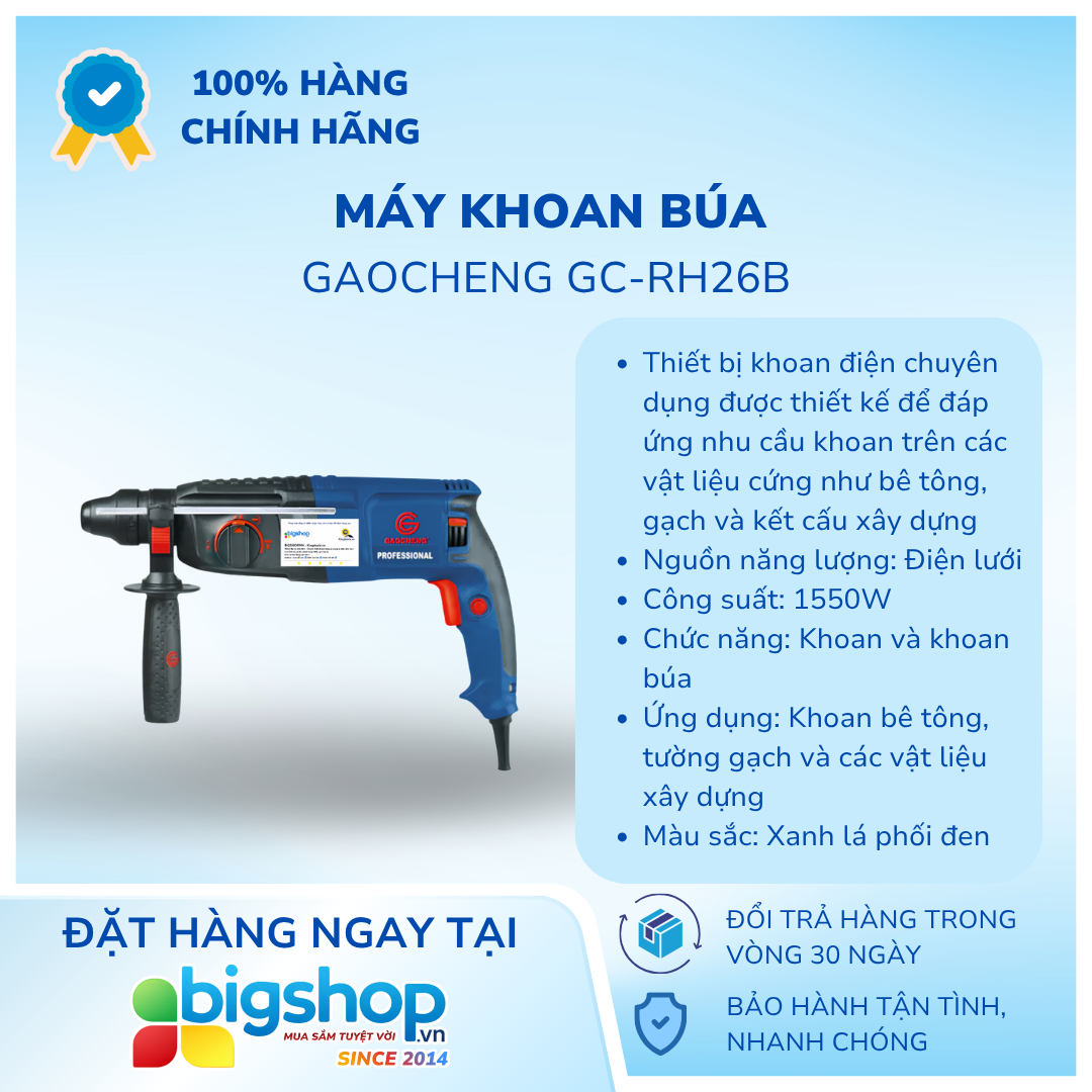 Máy khoan búa GAOCHENG GC-RH26B (Công suất 1550W)