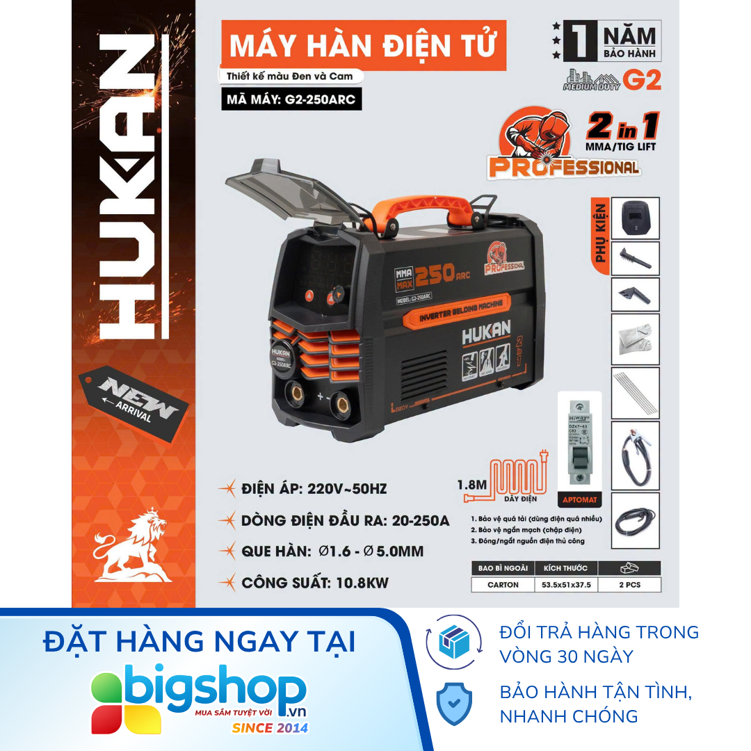 Máy hàn điện tử HUKAN G2-250ARC (GEN 2) - Công suất 10.8kW