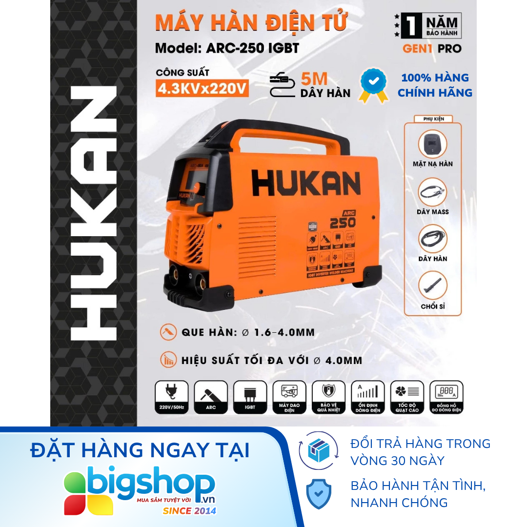 Máy hàn điện tử HUKAN ARC-250 IGBT (GEN 1 PRO)
