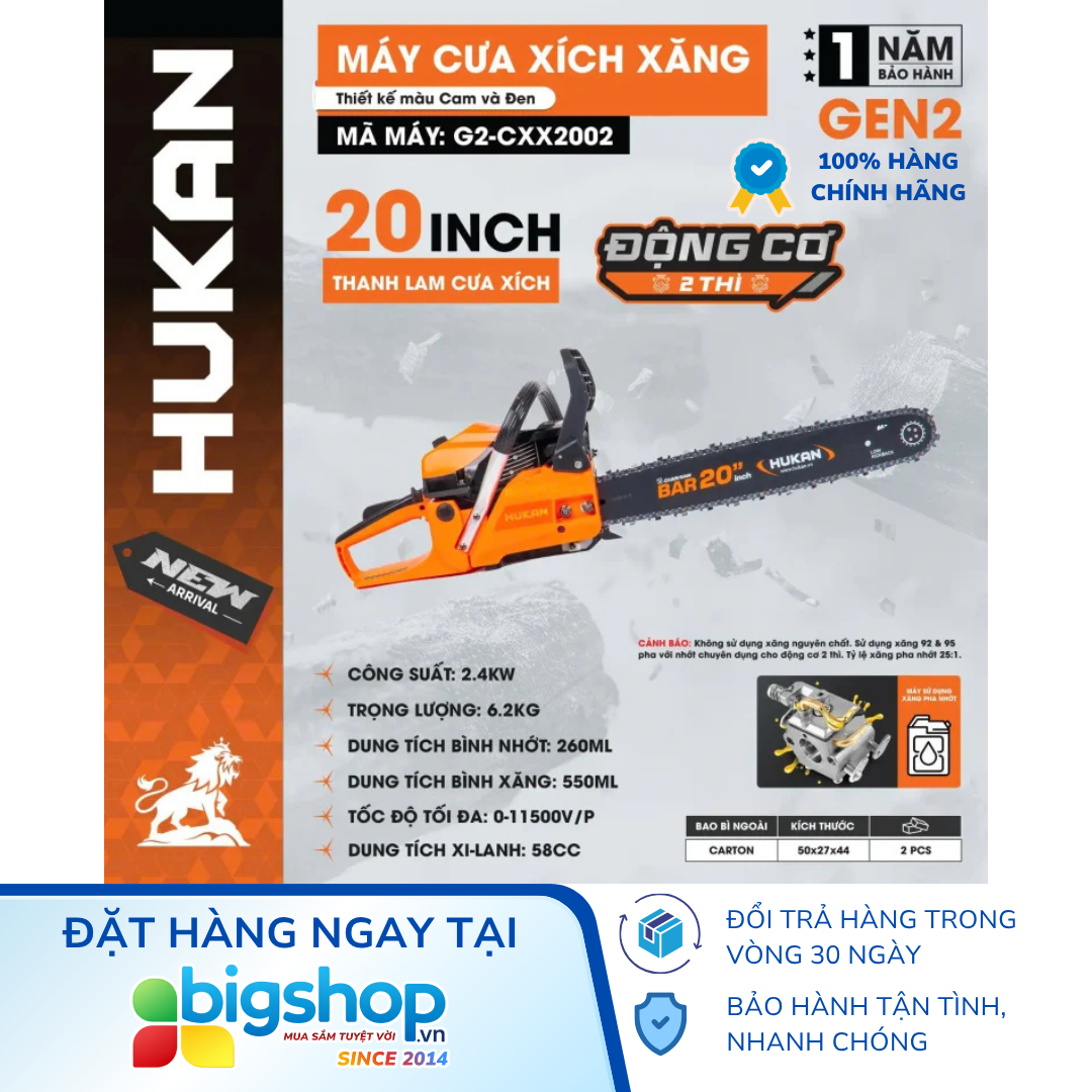 Máy cưa xích chạy xăng HUKAN G2-CXX2002 (GEN 2) - Lam xích 20 inch