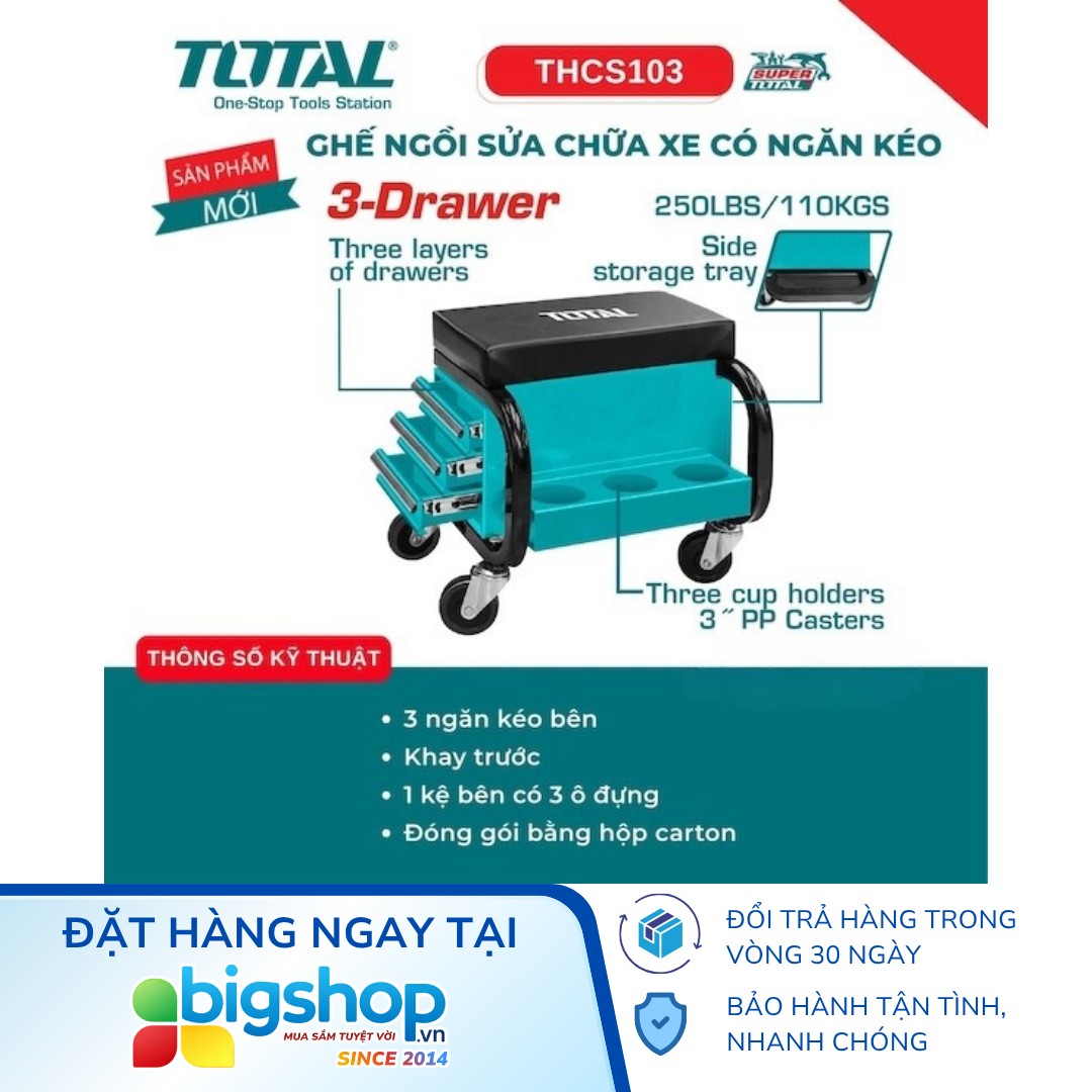 Ghế ngồi sửa chữa có 3 ngăn kéo TOTAL THCS103