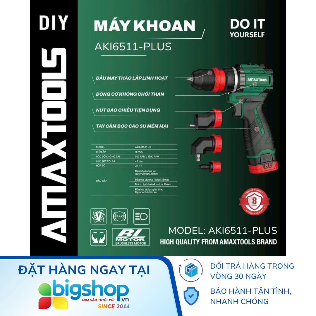 Máy khoan pin 4 đầu đa năng AMAXTOOLS AKI6511-Plus (2 pin 16V và 1 sạc)