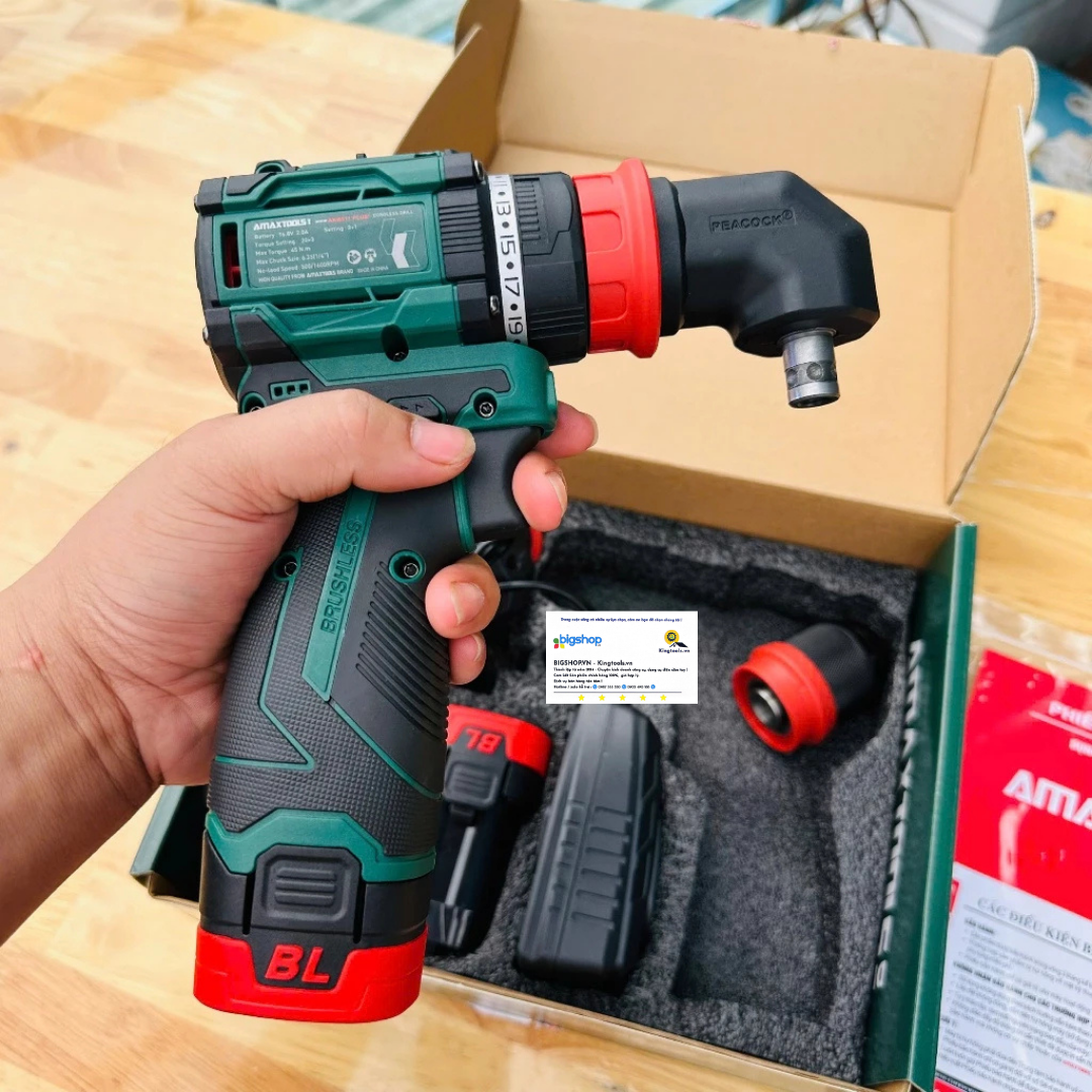 Máy khoan pin 4 đầu đa năng AMAXTOOLS AKI6511-Plus (2 pin 16V và 1 sạc)