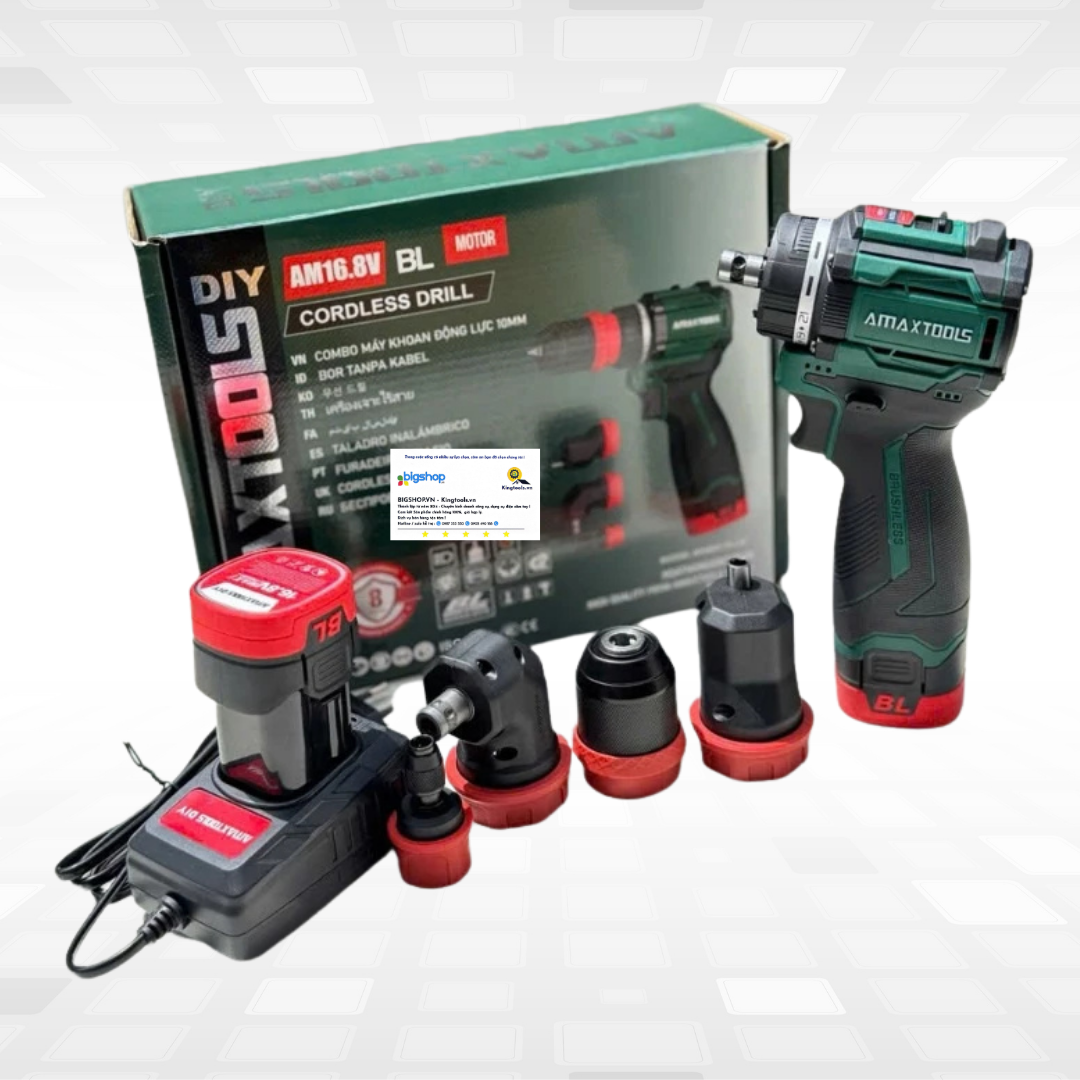 Máy khoan pin 4 đầu đa năng AMAXTOOLS AKI6511-Plus (2 pin 16V và 1 sạc)