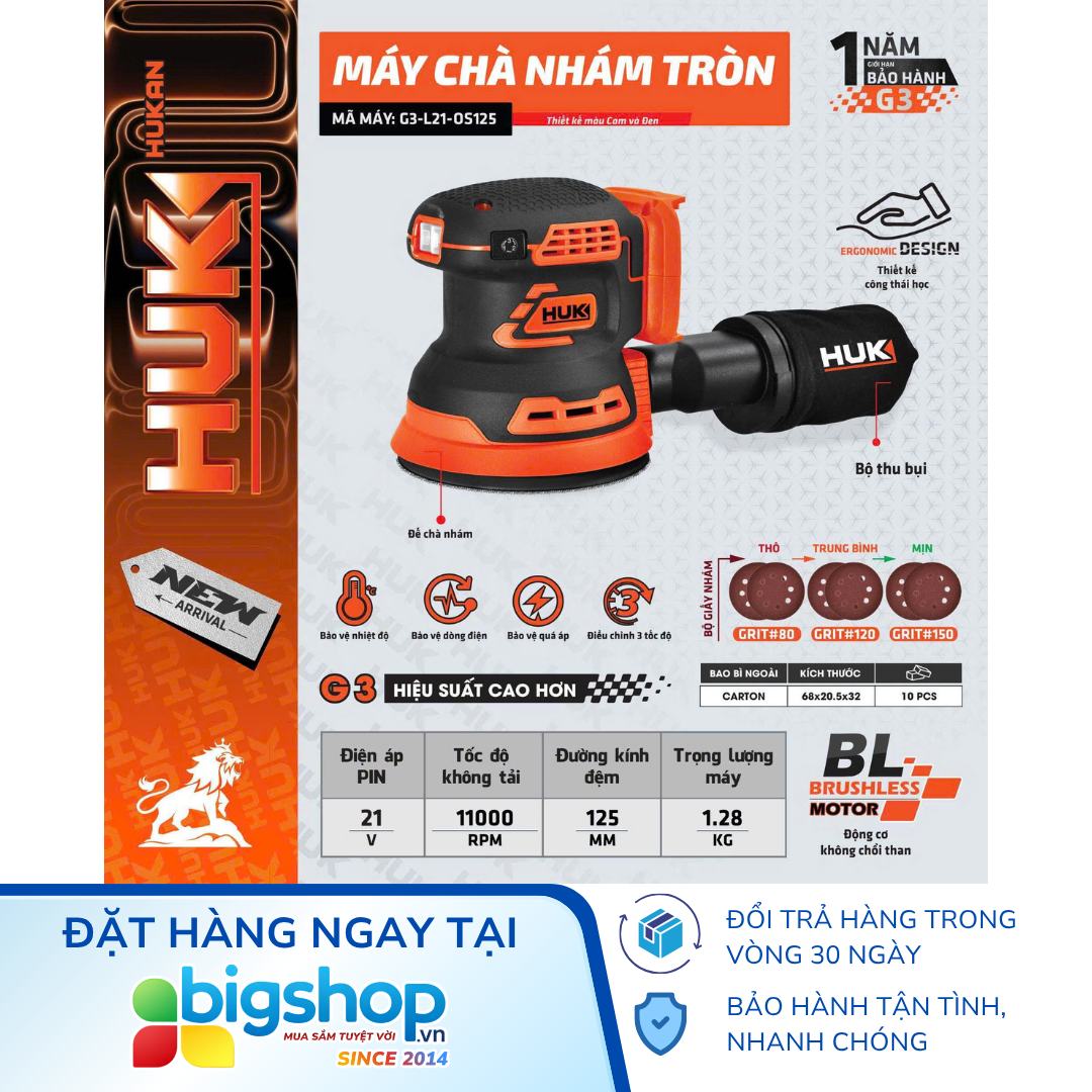 Máy chà nhám dùng pin HUKAN G3-L21-OS125 (GEN 3) - Thân máy