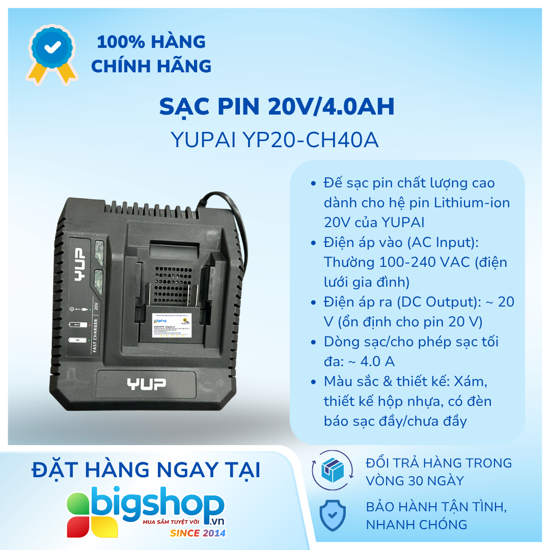 Sạc Pin YUPAI YP20-CH40A (20V/4.0Ah)