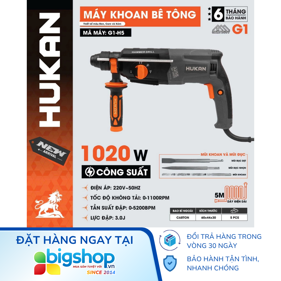 Máy khoan bê tông 3 chức năng HUKAN G1-H5 (GEN 1) - Công suất 1020W
