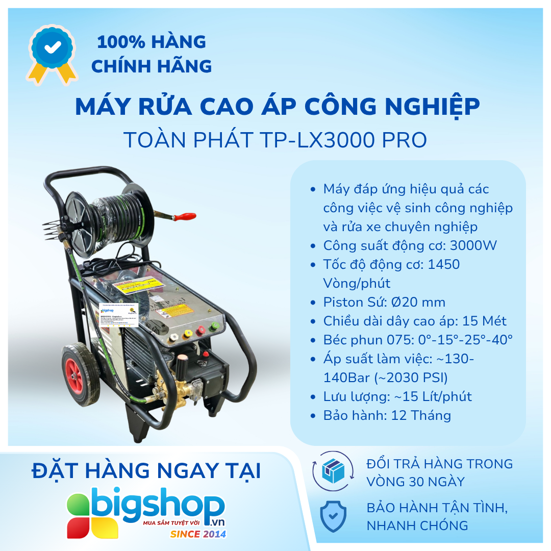 Máy rửa cao áp công nghiệp TOÀN PHÁT TP-LX3000 PRO - Công suất 3000W