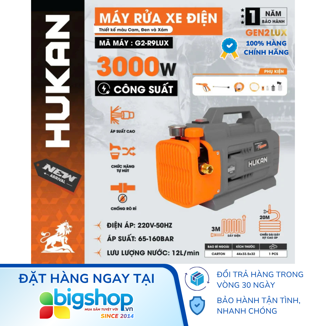 Máy rửa xe cao áp HUKAN G2-R9LUX (GEN 2 LUX) - Công suất 3000W