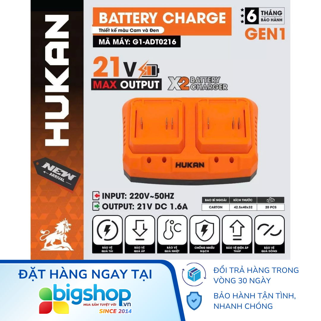 Sạc đôi nhanh HUKAN G1-ADT0216 (GEN 1) - 21V DC 1.6A