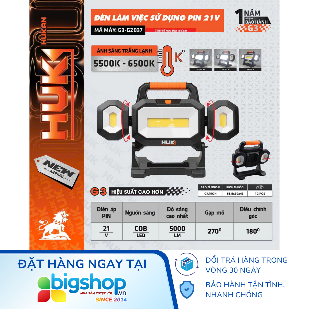 Đèn làm việc dùng pin HUKAN G3-GZ037 (GEN 3) - Thân đèn