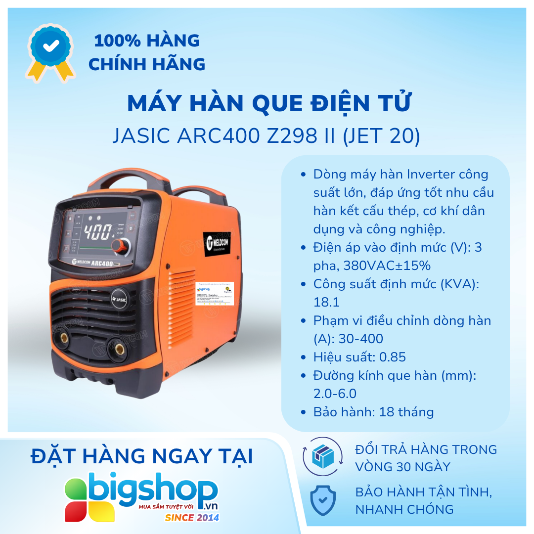 Máy hàn que điện tử JASIC ARC400 Z298 II (JET 20)