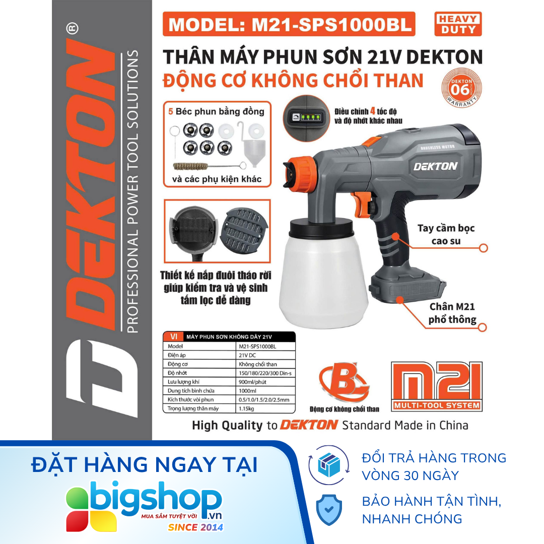 Máy phun sơn dùng pin DEKTON M21-SPS1000BL - Thân máy