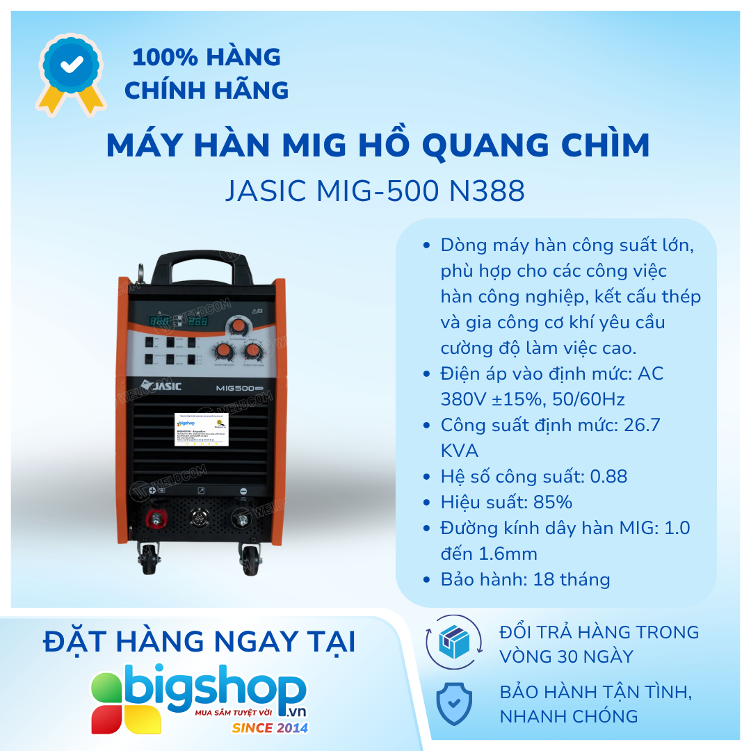 Máy hàn MIG hồ quang chìm JASIC MIG-500 N388