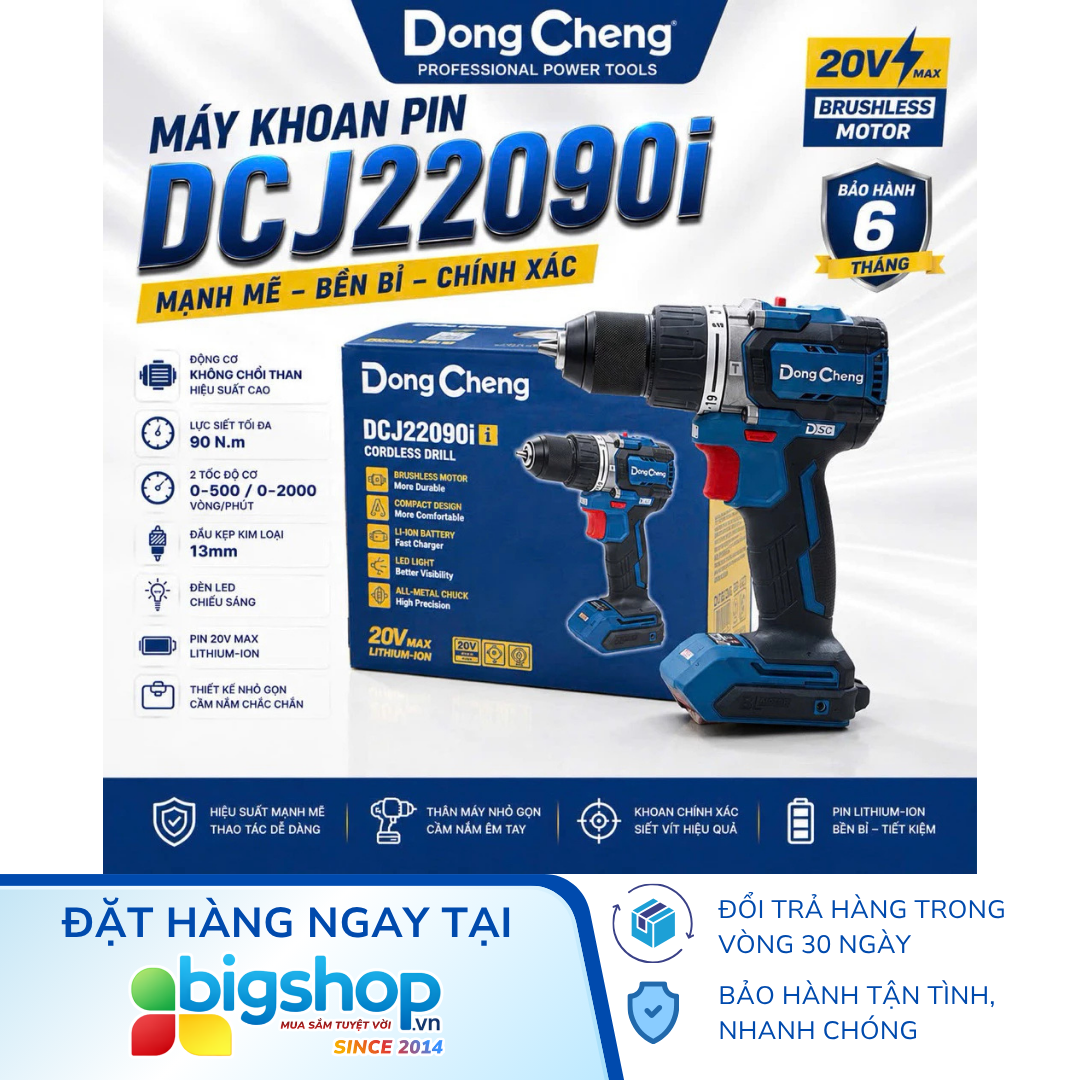 Máy khoan pin 13mm DONGCHENG DCJZ2090i (CS 700W, lực siết 90Nm)