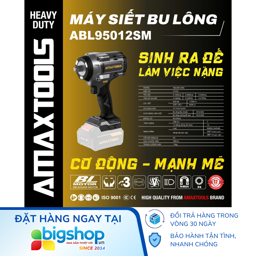 Máy siết bulong pin 21V AMAXTOOLS ABL95012SM (Lực siết 950Nm)