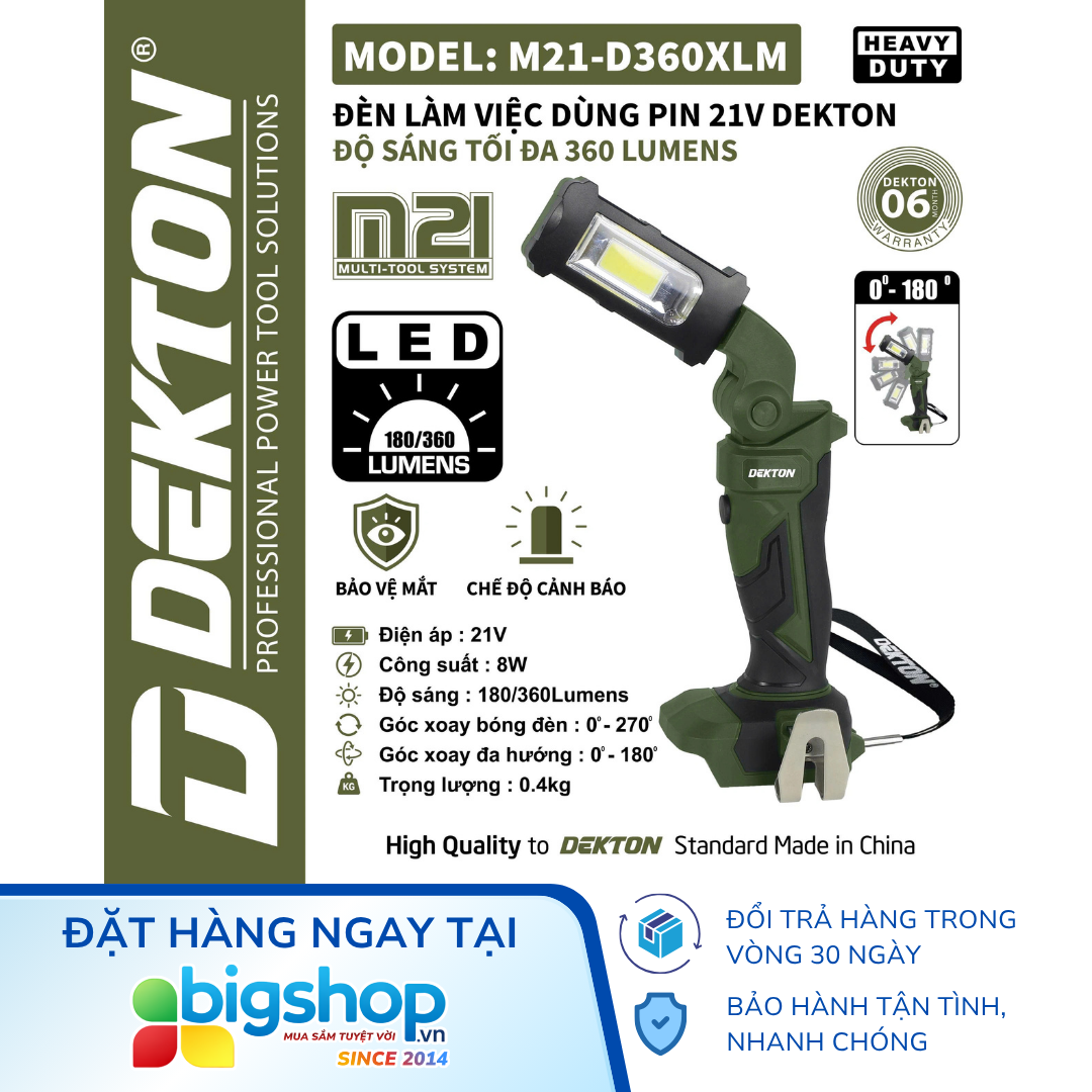 Đèn làm việc dùng pin 21V DEKTON M21-D360XLM – Thân đèn (360 Lumens)