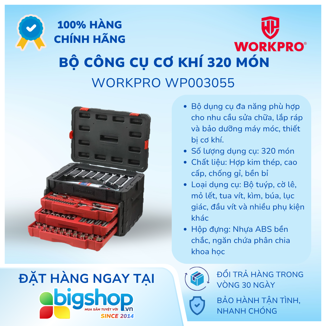 Bộ công cụ cơ khí các loại có hộp đựng WORKPRO WP003055 (1 set = 320 cái)