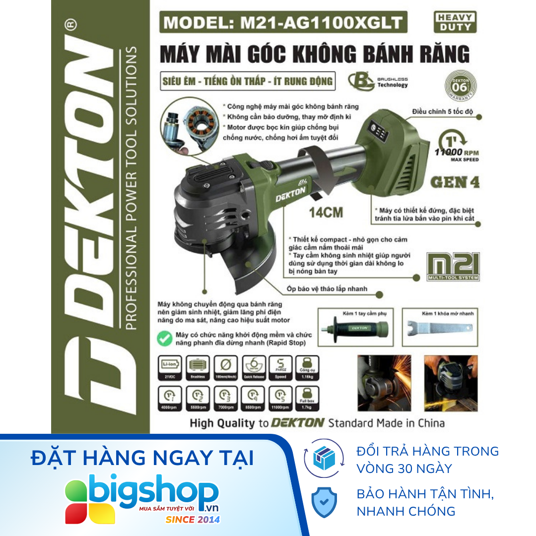 Máy mài góc dùng pin 21V DEKTON M21-AG1101XGLT - Thân máy (Không bánh răng)
