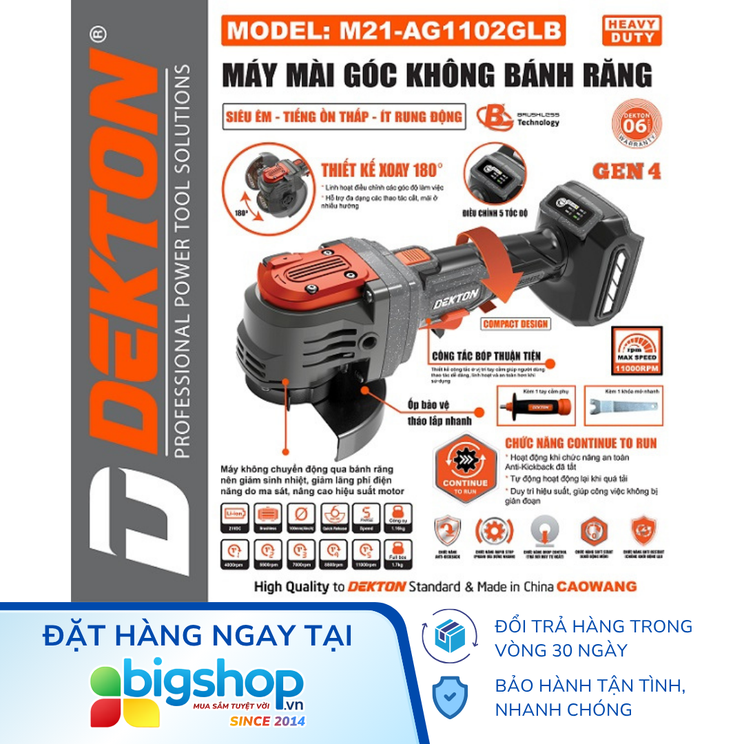 Máy mài góc dùng pin 21V DEKTON M21-AG1102GLB - Thân máy (Không bánh răng)