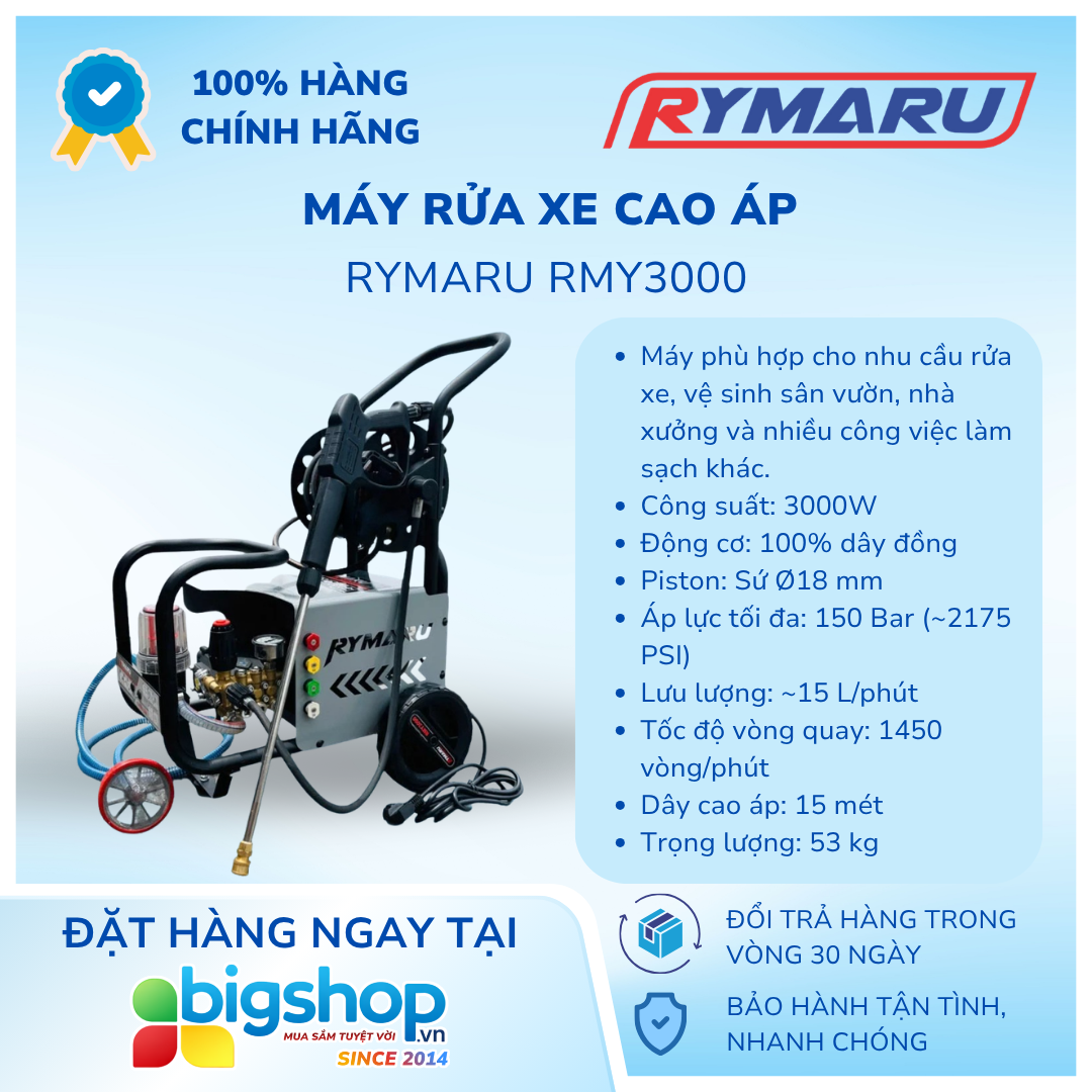 Máy rửa xe cao áp RYMARU RMY3000 (Công suất 3000W)