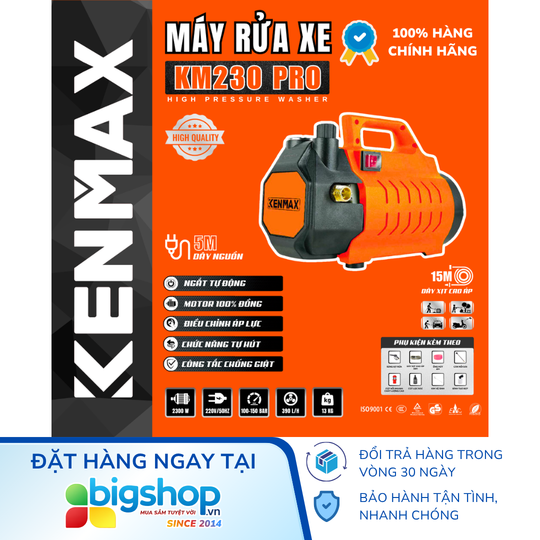 Máy rửa xe cao áp KENMAX KM230 PRO (Công suất 2300W)