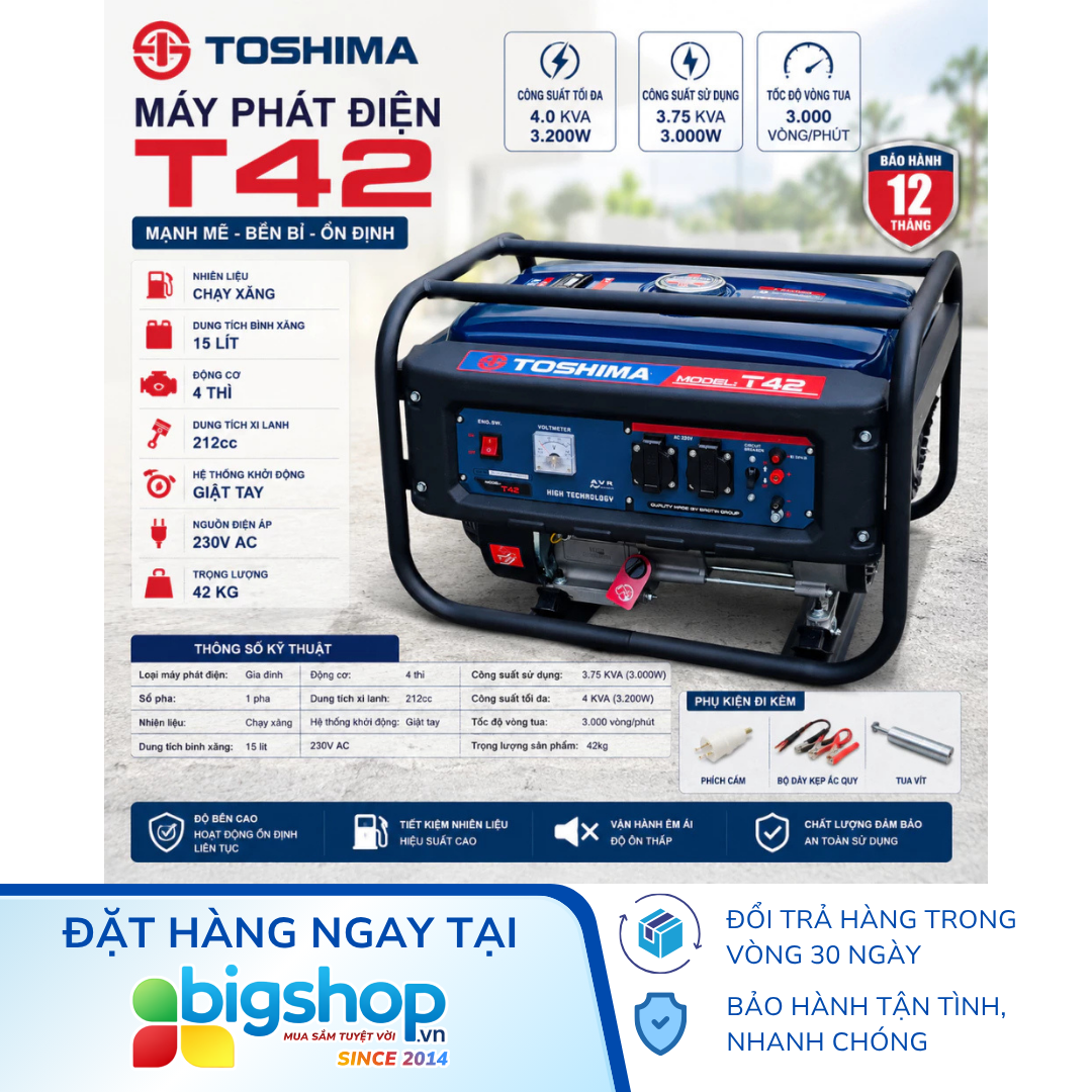 Máy phát điện chạy xăng TOSHIMA T42 (Công suất 3kW)