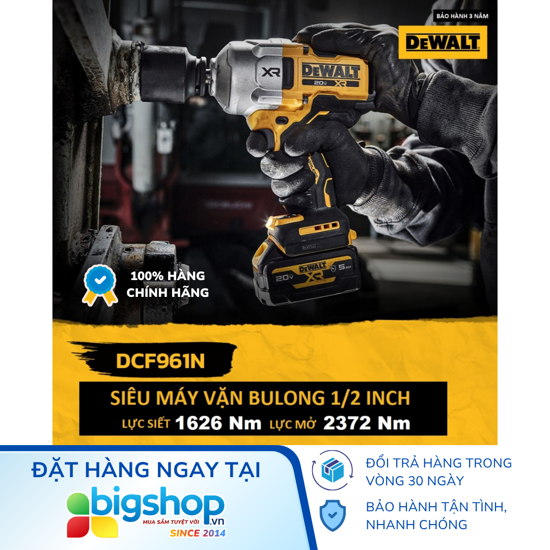 Máy siết bulong pin 20V DEWALT DCF961N-XJ - Thân máy (Lực siết 1626Nm)