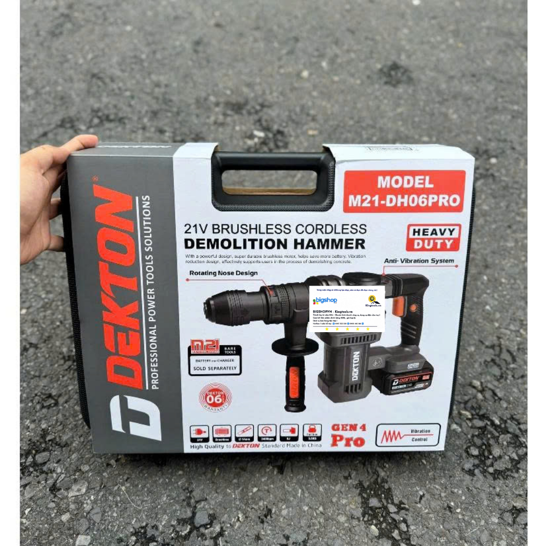 Máy đục bê tông dùng pin 21V DEKTON M21-DH06PRO (Thân máy, mũi 14mm)