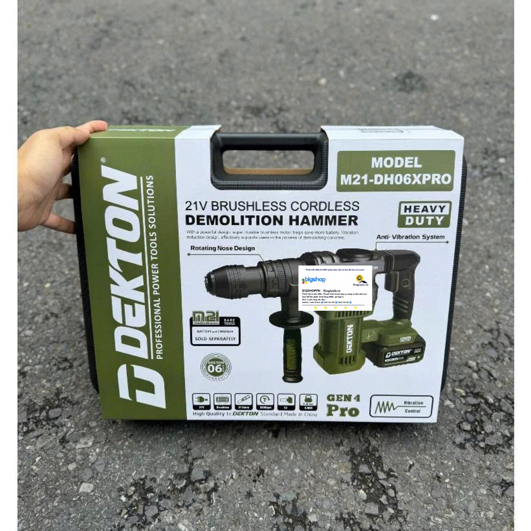 Máy đục bê tông dùng pin 21V DEKTON M21-DH06XPRO (Thân máy, mũi 14mm)