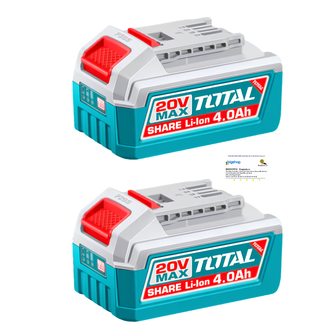 Bộ 2 pin 20V/4.0Ah và 1 sạc nhanh 4A TOTAL TFBCPK2013