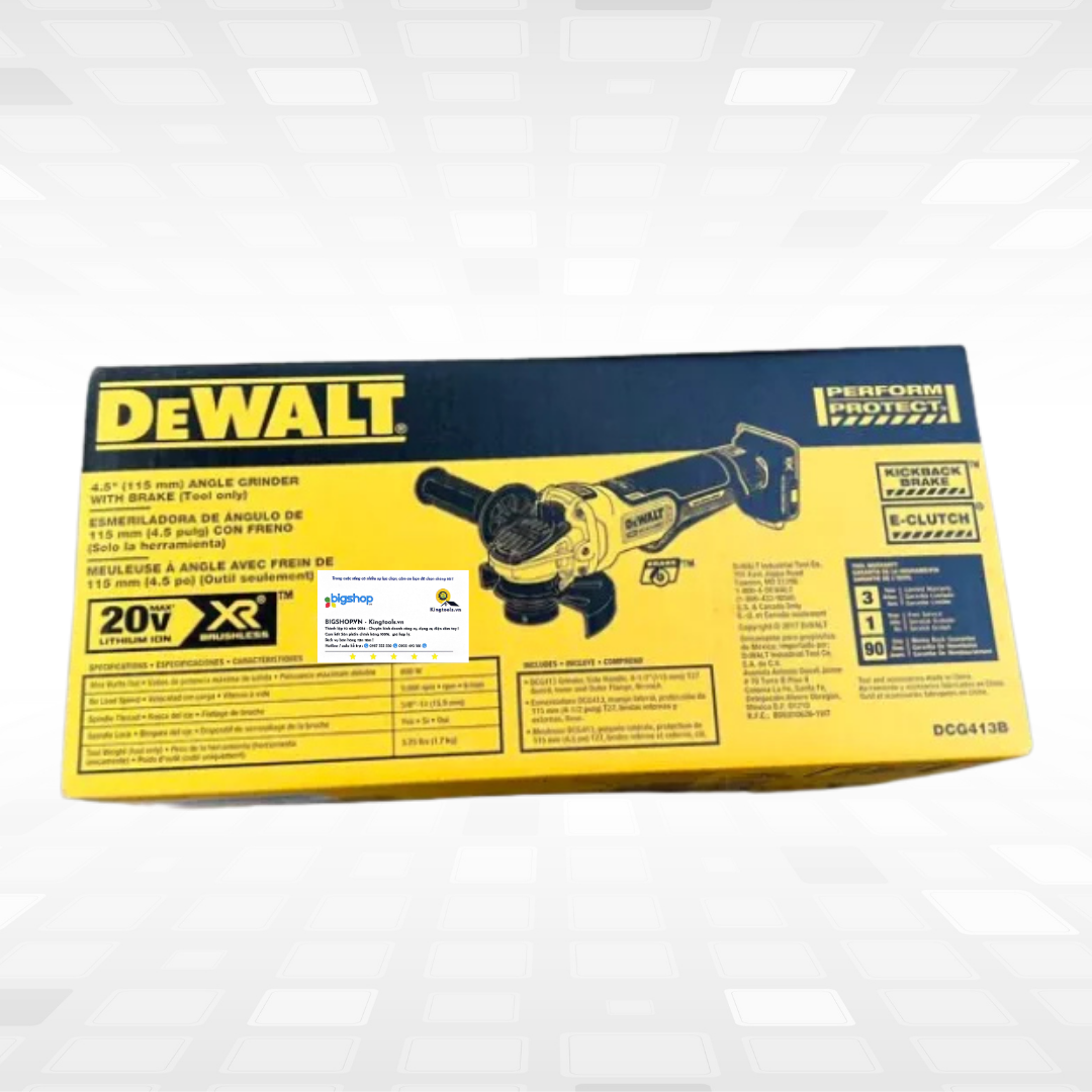 Máy mài góc dùng pin 20V DEWALT DCG413B - Đĩa 125mm, công tắc bóp (Thân máy)