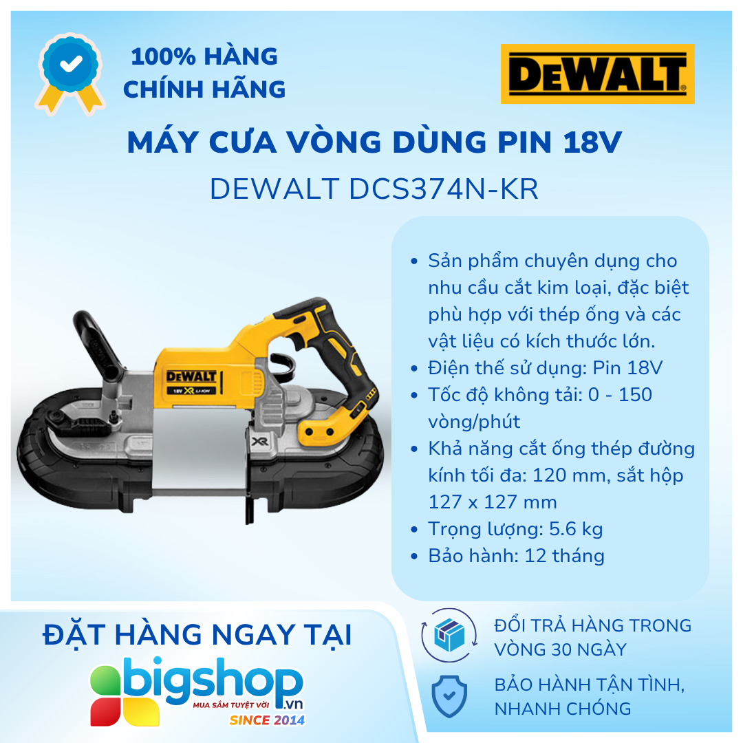 Máy cưa vòng dùng pin 18V DEWALT DCS374N-KR (Thân máy)