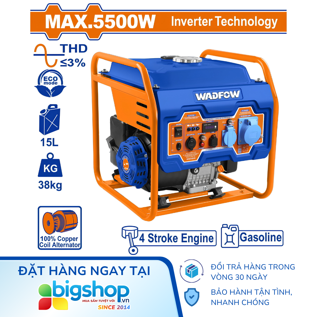 Tổ máy phát điện dùng xăng biến tần WADFOW WGEAB08 (Công suất 5500W)