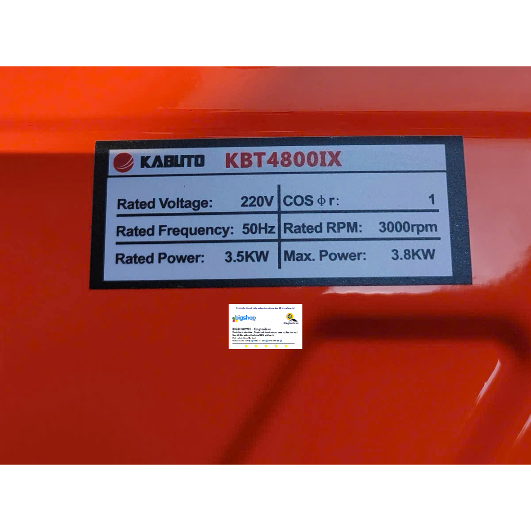 Máy phát điện dùng xăng Inverter KABUTO KBT4800IX (Công suất 3.8kW)