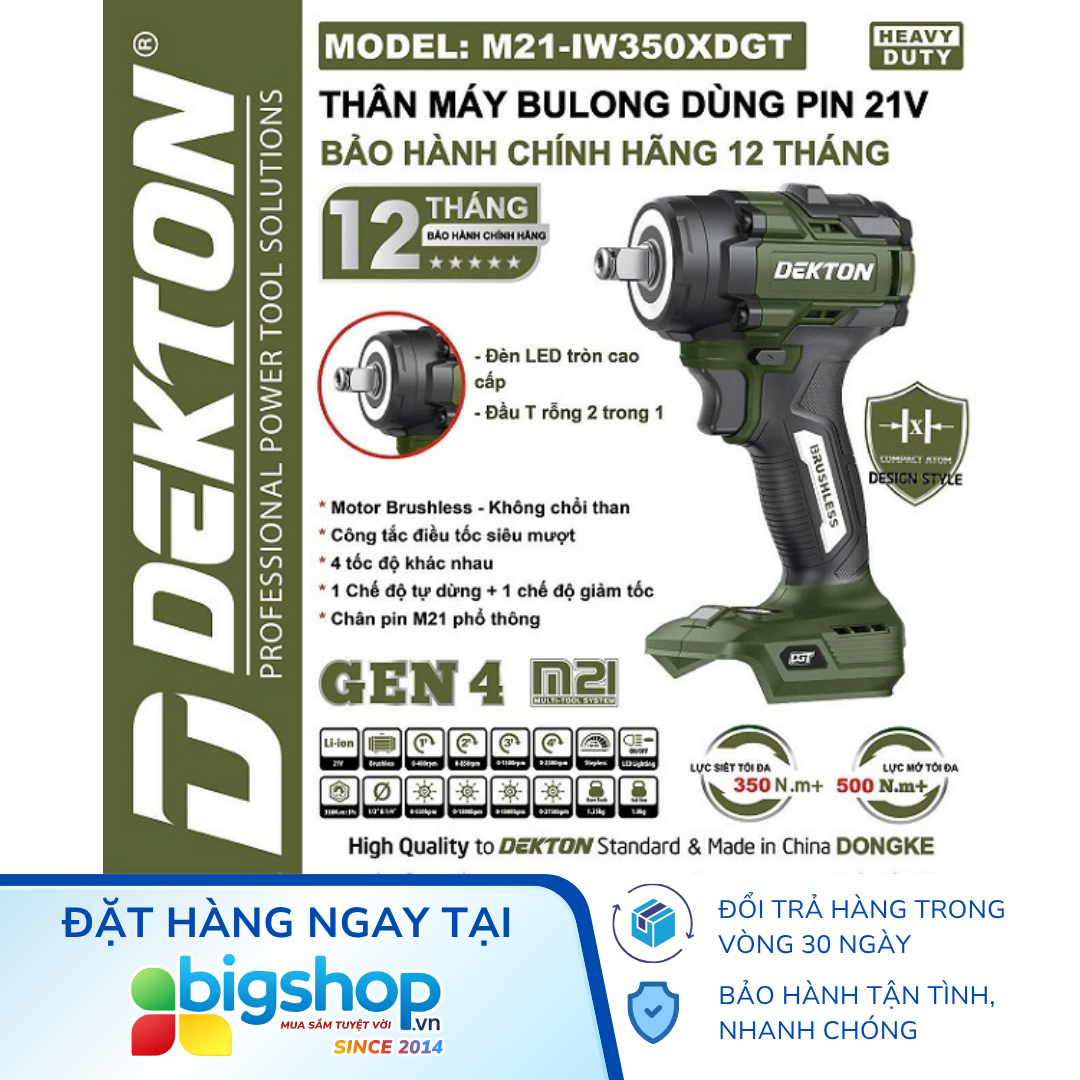 Máy siết bulong dùng pin DEKTON M21-IW350XDGT (Lực siết 350Nm)