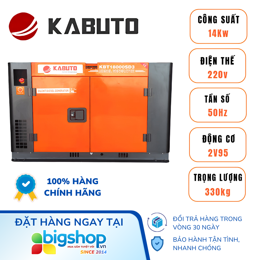 Máy phát điện dùng dầu diesel KABUTO KBT18000SD3 (Công suất 14kW)