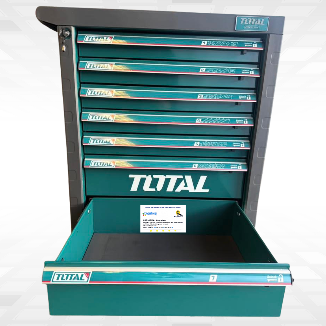 Bộ 396 món trong tủ xe đẩy đựng công cụ TOTAL THPTCS83962 (Kèm máy siết bulong pin 20V 850Nm)