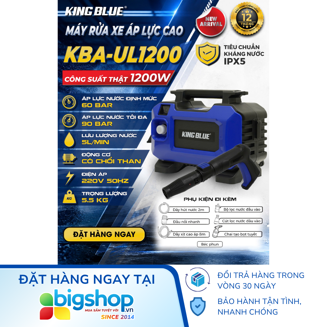 Máy rửa xe áp lực cao KINGBLUE KBA-UL1200 (Công suất 1200W)