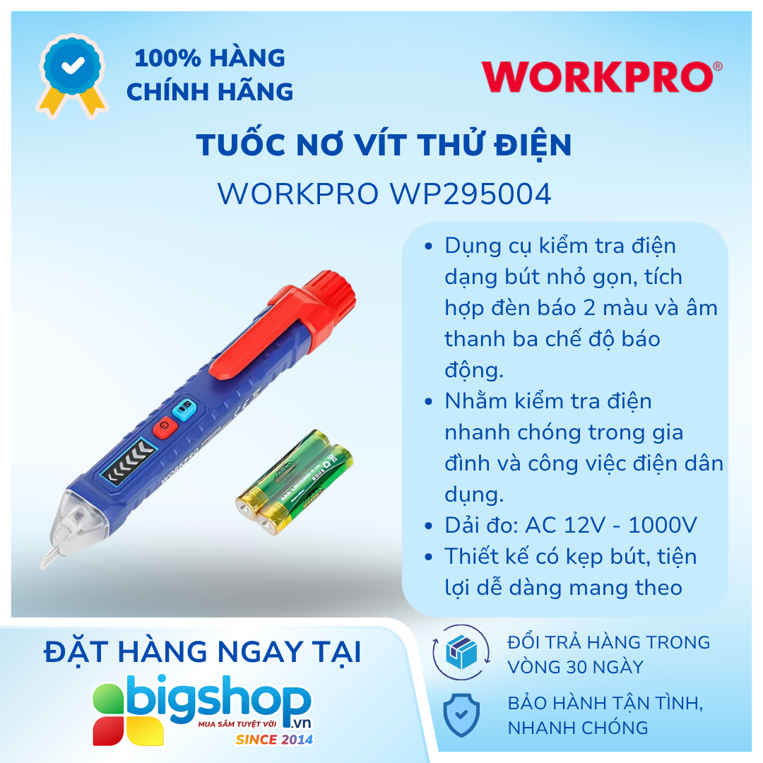 Tuốc nơ vít thử điện WORKPRO WP295004 (Đèn báo 2 màu)