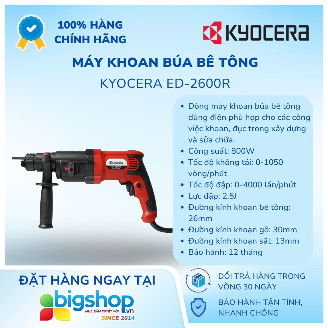 Máy khoan búa bê tông KYOCERA ED-2600R (Công suất 800W)