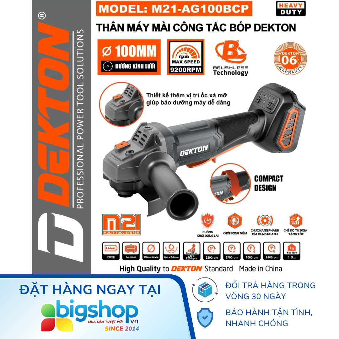 Máy mài góc dùng pin 21V DEKTON M21-AG100BCP (Đĩa 100mm) - Thân máy