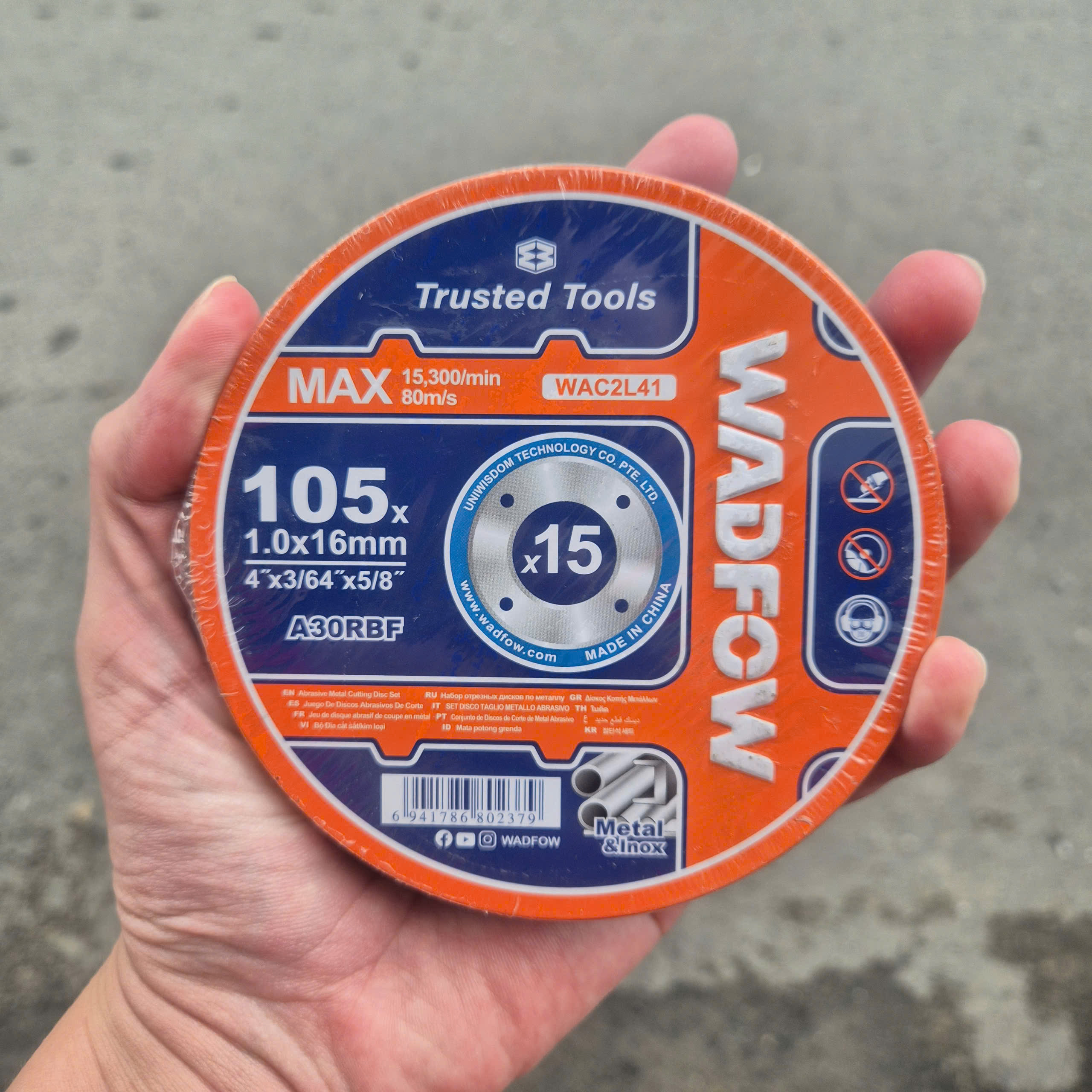 Bộ 15 đá cắt kim loại 105x1x16mm WADFOW WAC2L41
