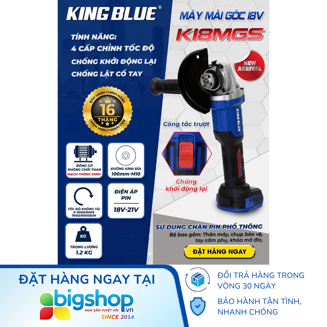 Máy mài góc dùng pin 18V KINGBLUE K18MGS (Đĩa 100mm) - Thân máy